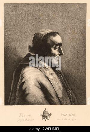 1820 c. , ROMA , ITALIEN : Papst PIUS VII ( PIO VII , 1742 - 1823 ), geborener Graf Barnaba Niccolò Maria Luigi Gregorio Chiaramonti . War Papst von 1800 bis zu seinem Tod 1823. War der 251. Papst der Katholischen Kirche . Porträt des unbekannten Stechers nach Jean Jacques de Boissieu ( 1805 - 1899 ). - Papam - PAPA - RELIGIONE CATTOLICA - KATHOLISCHE RELIGION - ritratto - Porträt - incisione - Illustrazione - VATIKANSTADT - VATICANO - GESCHICHTE - Foto STORICHE - Archivio GBB Stockfoto