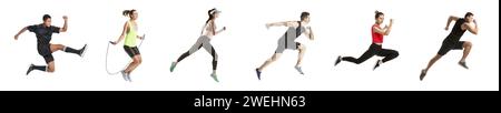 Set aus sportlichen Läufern und Springern auf weißem Hintergrund Stockfoto