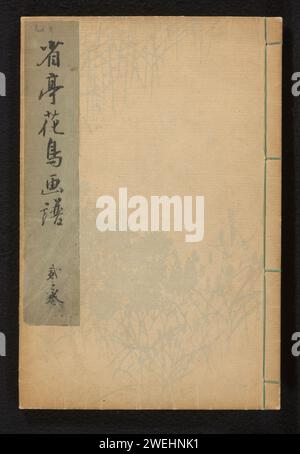 Skizzen von Blumen und Vögeln aus Seitei - Teil 2, 1890 Buch Teil 2 (von drei); weißer Umschlag mit Gräsermuster; grau-grüner Titelstreifen oben links; rosafarbener Umschlag, Titelseite; 24 Blatt: Ein Blatt, Vorwort, dekoriert mit Ranken in grau und rot; ein Magazin, Inhaltsverzeichnis; 22 Zeitschriften, Illustrationen von Blumen und Vögeln; Cocktle Colophon. Lose hinzugefügt: Originalabdeckung. Holzschnitt in Papierfarbe Stockfoto