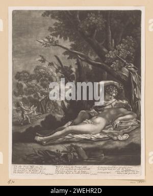 Venus und Adonis, John Smith (Druckerei/ Verlag), nach Nicolas Poussin, 1662–1706 drucken Text in englischer Sprache am unteren Rand. Papier Venus und Adonis als Liebhaber Stockfoto