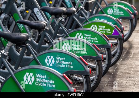 Line of West Midlands Fahrradverleih in Coventry, West Midlands, Großbritannien. Stockfoto