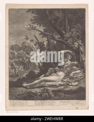 Venus und Adonis, John Smith (Druckerei/ Verlag), nach Nicolas Poussin, 1662–1706 drucken Text in englischer Sprache am unteren Rand. Papier Venus und Adonis als Liebhaber Stockfoto