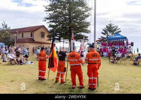 Australien Day Frühstück im Newport Beach Reserve an Sydneys nördlichen Stränden versammeln sich australier an diesem öffentlichen Feiertag, um den offiziellen Nationalfeiertag Australiens zu feiern. Am 26. Januar 1788 wurde die erste Flotte gelandet und Arthur Phillip die britische Union Flag in Sydney Cove in New South Wales anhebt. 26. Januar 2024 Sydney Australia, Credit Martin Berry@alamy Live News. Stockfoto