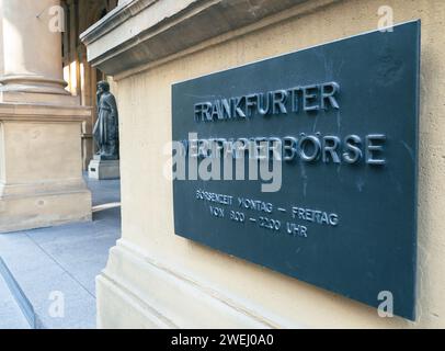 Frankfurter Börsenzeichen im deutschen Finanzzentrum Frankfurt am Main Stockfoto