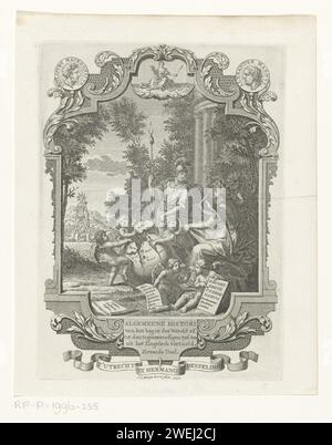 Cartouche mit Allegorie zur Geschichte Griechenlands, Jan Caspar Philips, 1742 drucken Eine Landschaft mit dem Koloss von Rhodos im Hintergrund und einigen Figuren im Vordergrund auf einem Globus, von dem drei Putten erschwert werden. Auf der rechten Seite befindet sich Minerva neben der Schreibgeschichte. Es gibt zwei Putten mit Tablett und Papier mit griechischen Bereichen auf dem Boden. Papierätzung/Gravur „Geschichte“; „Geschichte“ (reif). Koloss von Rhhodes (Wunderwerk der Welt). (Geschichte) Minerva (Pallas, Athena) Griechenland Stockfoto