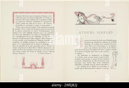 GAZETTE DU BON TON, 1915 - No. 8-9, S. 15: Simple Around, 1915 Gazette du Bon Ton 1915, No. 8-9, S. 15: Text mit Illustration eines Damenstiefels: 'Botte de Greco Paper Letterpress printing Fashion Plates. Schuhe, Sandalen (+ Damenkleidung) Stockfoto