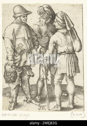 Drei Bauern im Gespräch, Monogrammist ADB, nach Abraham de Bruyn, nach Albrecht Dürer, 1567 Druckpapiergravurfarmer Stockfoto