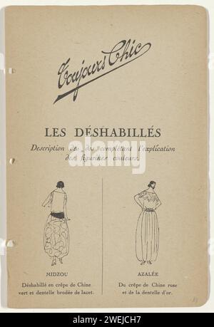 Always Chic Winter 1921-1922: Index, 1921 - 1922 Seite Index aus Katalog 'Toujours Chic', in dem eine Übersicht über die Wintermode 1921-1922. Papier Buchdruck, der Modeplatten druckt Stockfoto