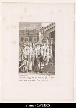 Hier zeigt Pontius Pilatus 1784 Christus an den Menschen bei der Landung des Tempels. Vor ihnen rufen Soldaten und Zivilisten. Pilatus, der Christus dem Volk zeigt, „Ostentatio Christi“, „Ecce Homo“ (Johannes 19,4-6). Religiöse Funktionäre  jüdische Religion Stockfoto
