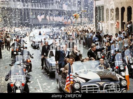 Die Astronauten Neil A. Armstrong, der Kommandant des Kommandos Michael Collins, und Edwin E. Aldrin Jr., Pilot des Mondmoduls, Broadway, New York USA, NASA, 13. August 1969 Stockfoto