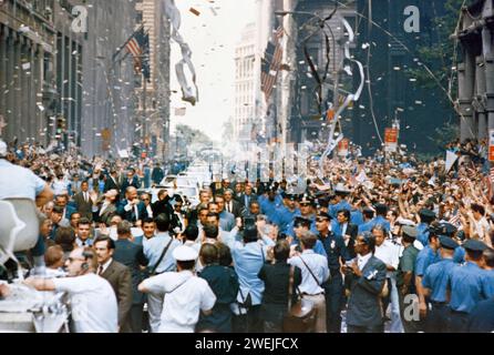 Die Astronauten Neil A. Armstrong, der Kommandant des Kommandos Michael Collins, und Edwin E. Aldrin Jr., Pilot des Mondmoduls, Broadway, New York USA, NASA, 13. August 1969 Stockfoto