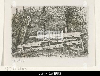 Traliehek, James Louis Cornet, 1825 - 1882 drucken Einen dunklen Raum. Ein wenig Licht kommt durch einen Gitterzaun, Papier, das Metallarbeiten einer Tür ätzt Stockfoto