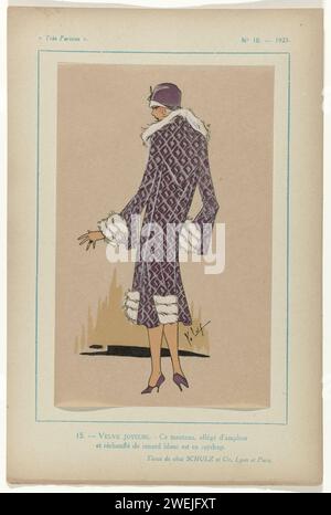 Sehr Pariser, 1925, Nr. 10, pl. 15. Witwe Joyeuse, 1925 Mantel, mit weißem Fuchsfell bespannt. Stoff aus Schulz, Paris. Druck aus dem Modemagazin Très Parisien ... La Mode, Le Chic, L'élégance (1920-1936) Papier, Buchdruck Mode Teller. Mantel (+ Damenkleidung) Stockfoto