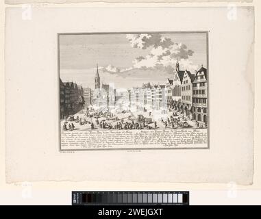 Blick auf den Römerberg, in Frankfurt am Main, Georg Daniel Heumann (möglich), nach Salomon kleiner, 1738 Print Blick auf den Römerberg, in Frankfurt am Main. Rechts oben nummeriert: 4. Papiergravur/Ätzung Quadrat, Ort, Zirkus usw. Stadtblick im Allgemeinen; 'Veduta' - II - ideale Stadt Römerberg Stockfoto