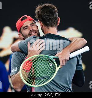 Melbourne, Australien, 25. Januar 2024. Tennisspieler Andrea Bolelli und Simone Bolelli aus Italien beim Australian Open Tennis Grand Slam 2024 im Melbourne Park. Foto: Frank Molter/Alamy Live News Stockfoto