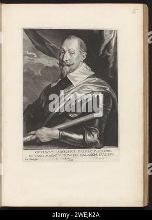 Porträt von Gustaaf II. Adolf, König von Schweden, 1645 - 1646 Print dieser Druck ist Teil eines Albums. Papiergravurrüstung Stockfoto