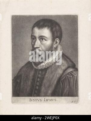 Portret Van Justus Lipsius, Abraham Bloteling, 1652–1690 Druckbild von Justus Lipsius, Humanist und Gelehrter. Papiergravur Stockfoto