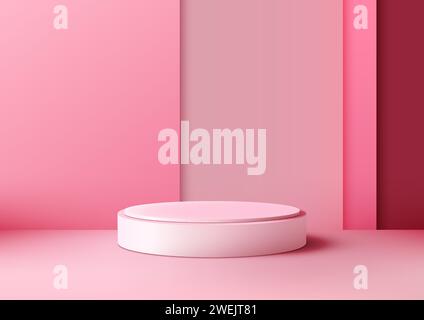 Produktpräsentationen zum Valentinstag mit diesem fotorealistischen 3D-Podium in weiß. Sanfte Rosa- und Weißtöne schaffen die Bühne für Liebe, Schönheit und Ele Stock Vektor