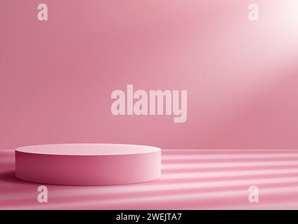 Valentinstag-Displays mit realistischem pinkem 3D-Podium-Modell auf weichem rosa Hintergrund. Perfekt für die Präsentation von Kosmetik, Schmuck oder anderen Produkten mit Stock Vektor