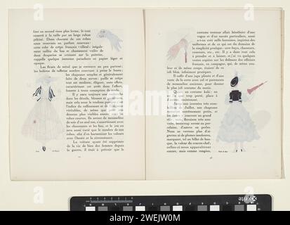 GAZETTE DU BON TON, 1915 - No. 8-9, S. 22: Simple attours: PAQUIN Dress, 1915 Gazette du Bon Ton 1915, No. 8-9, S. 22: Text und Illustration eines Kleides aus Paquin. Oben rechts ein Handschuh. Papierteller. Kopfbedeckung: Hut (+ Damenbekleidung) Stockfoto