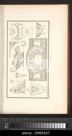 Verschiedene Ornamente, Pierre-Nicolas Beauvallet, 1820 verschiedene Ornamente. Teil (3. CAH. N. 14) des Prentalbums mit zwei Serien von insgesamt 138 Ornamentdrucken von Beauvallet und Normand, Fragmens d’Ortuens Dans Le Style Antique. Papier-Ätzschmuck  Kunst. Vase  Ornament. Stuhl Stockfoto