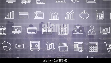 Bild von Ikonen über der Stadtlandschaft Stockfoto