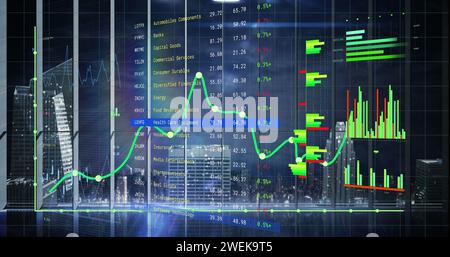 Bild der Verarbeitung finanzieller Daten über dem Stadtbild Stockfoto