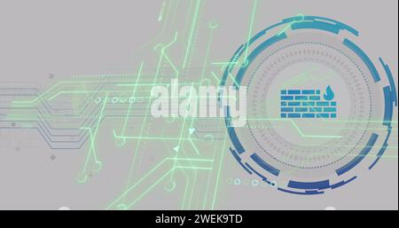 Bild des Wandsymbols über Datenverarbeitung auf weißem Hintergrund Stockfoto