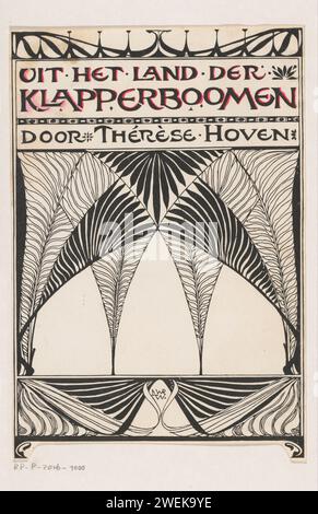 Banddesign für: Thérèse Hoven, aus dem Land der Klapperboomen, 1897, Anonym, nach Willem Wenckebach, in oder vor 1897 fotomechanischen Druck Design mit abstrakten Zweigen von Topper-Bäumen, die sich in einem Rahmen ausbreiten. Papier. Tintendruck Block / Pinselblatt, Ranken, Äste  Ornament Stockfoto