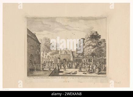 Besuch von Königin Henrietta Maria zu Adriaen Pauw am Slot in Heemstede, 1642, Anonym, nach Jan Martszen de Jonge, in oder nach 1642 drucken der Besuch der englischen Königin Henrietta Maria und Prinz Wilhelm II. Zu Adriaen Pauw am Slot in Heemstede, 8. September 1642. Die Gesellschaft wird am Tor begrüßt, links das Schloss. Papierätzung Besuch; Empfang von Gästen; elegante Gesellschaft. Schloss das alte Schloss Stockfoto