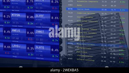 Bild der Verarbeitung finanzieller Daten über dem Stadtbild Stockfoto