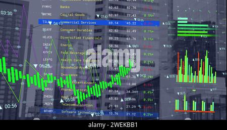 Bild der Verarbeitung finanzieller Daten über dem Stadtbild Stockfoto