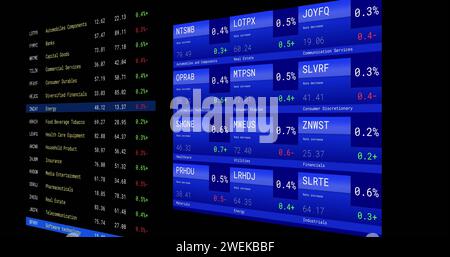 Bild der Verarbeitung von Finanzdaten mit Bildschirmen über schwarzem Hintergrund Stockfoto