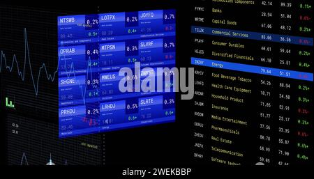 Bild der Verarbeitung von Finanzdaten auf Bildschirmen Stockfoto