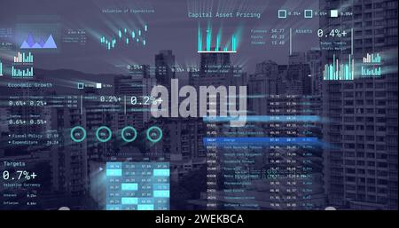 Bild der Verarbeitung finanzieller Daten über dem Stadtbild Stockfoto