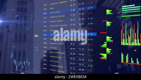 Bild der Verarbeitung finanzieller Daten über dem Stadtbild Stockfoto