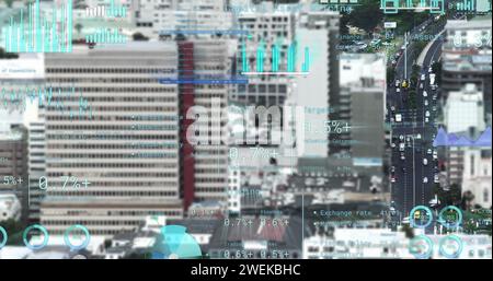 Bild der Verarbeitung finanzieller Daten über dem Stadtbild Stockfoto