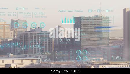 Bild der Verarbeitung finanzieller Daten über dem Stadtbild Stockfoto