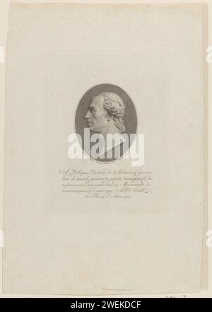 Portret EN-Profil Van Antonio Canova, Pietro Bettelini, nach Domenico del Friar, nach Antonio D’Este, 1798 Druck Porträt des Bildhauers Antonio Canova, nach einem Porträt im Relief links von Antonio d’Este. Papierhistorische Personen. Porträt, Selbstporträt des Künstlers. Porträt, Selbstporträt des Bildhauers Stockfoto