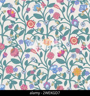 Nahtloses Blumenmuster auf beigefarbenem Hintergrund. Indisches Blumenmuster Stock Vektor