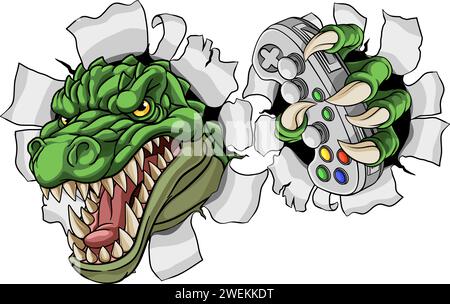 Krokodil Dinosaurier Alligator Gamer Gaming Maskottchen Stock Vektor