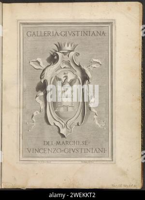 Wappen von Vincenzo Giustiniani, 1636 - 1647 Print Print ist Teil eines Albums. Papiergravur Wappenlager, Heraldik. Skulptur, Reproduktion einer Skulptur Stockfoto