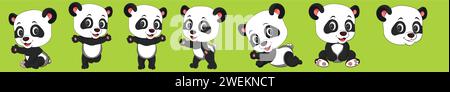 Vektor-Illustration nette Baby-Panda-Zeichen-Blatt-Sammlung Stock Vektor