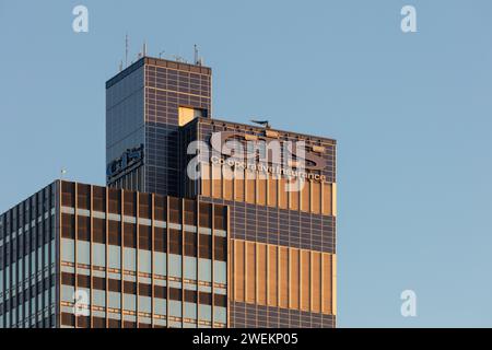 Der legendäre CIS Tower in Manchester, Großbritannien. Fotografiert in goldener Stunde an einem wunderschönen Herbsttag Stockfoto