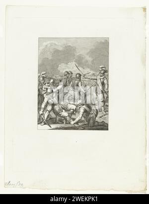 Tod von Charles de Boisot, 1575, 1785 Druck Tod von Charles de Boisot auf dem Schlachtfeld während einer Schlacht mit Mondragon, 29. September 1575. 17. Gesang. Papierätzfärbung. Kampf, Kampf im Allgemeinen Stockfoto
