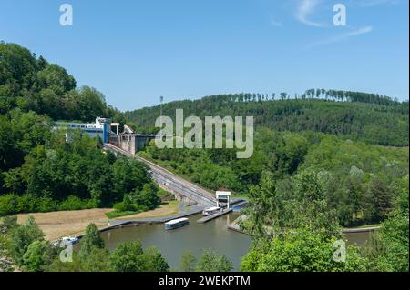 Bootslift auf dem Rhein-Marne-Kanal, Saint-Louis - Arzviller, Lothringen, Frankreich, Elsass Stockfoto