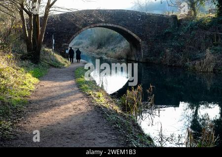 Wintermorgen auf der Themse und dem Severn Canal am Bowbridge Lock Stroud Glos Stockfoto