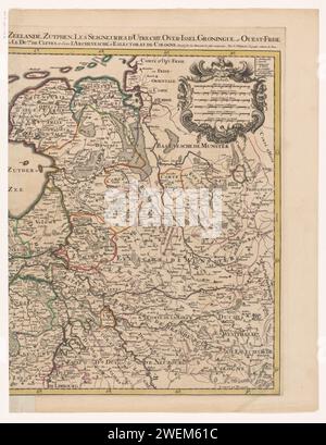 Karte der Republik der Sieben Vereinigten Niederlande und ihrer Umgebung (rechter Teil), 1692 Drucken Sie den rechten Teil einer Karte der Vereinigten Niederlande und ihrer Umgebung. Papiergravur von Karten verschiedener Länder oder Regionen. Wappen (als Symbol des Staates usw.) Niederlande. Belgien. Deutschland Stockfoto