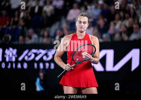 Melbourne, Australie. Januar 2024. Aryna Sabalenka während des Australian Open AO 2024 Grand Slam Tennis Turniers am 25. Januar 2024 im Melbourne Park, Australien. Foto Victor Joly/DPPI Credit: DPPI Media/Alamy Live News Stockfoto