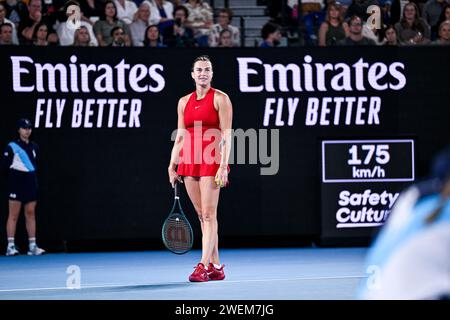 Melbourne, Australie. Januar 2024. Aryna Sabalenka während des Australian Open AO 2024 Grand Slam Tennis Turniers am 25. Januar 2024 im Melbourne Park, Australien. Foto Victor Joly/DPPI Credit: DPPI Media/Alamy Live News Stockfoto